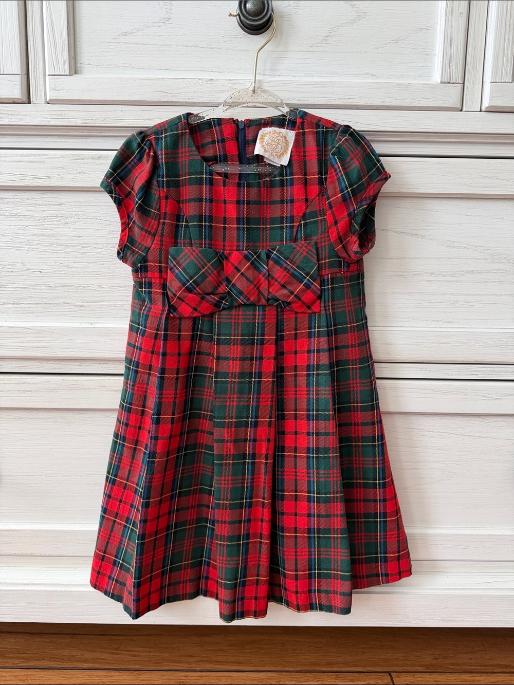 Classic Red & Green Plaid Girls' Dress with Bow